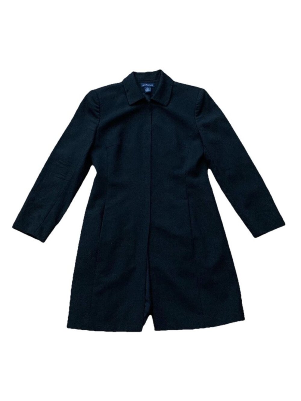 Ann Taylor Size 2 Black Wool Fitted Long Jacket Zip Classic Lightweight Pockets
